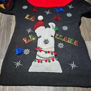 Holiday Time Llama Christmas Tunic Sweater - Ugly Festive Black‎ Red Small